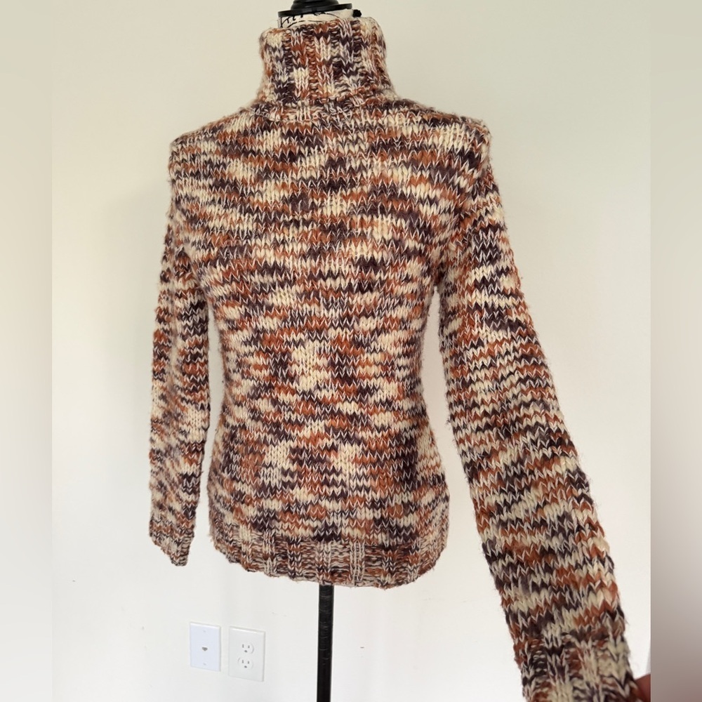 Vintage D&G Dolce & Gabanna Turtleneck Sweater Chunky Wool Marled‎ Leather Logo - Picture 9 of 16